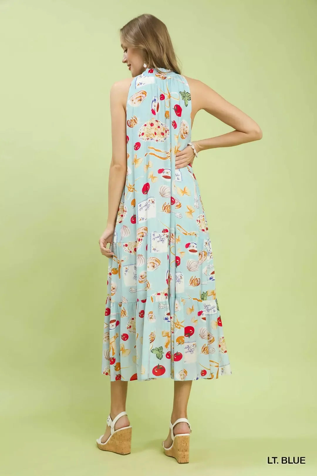 Umgee Abstract Print Tiered Halter Midi Dress