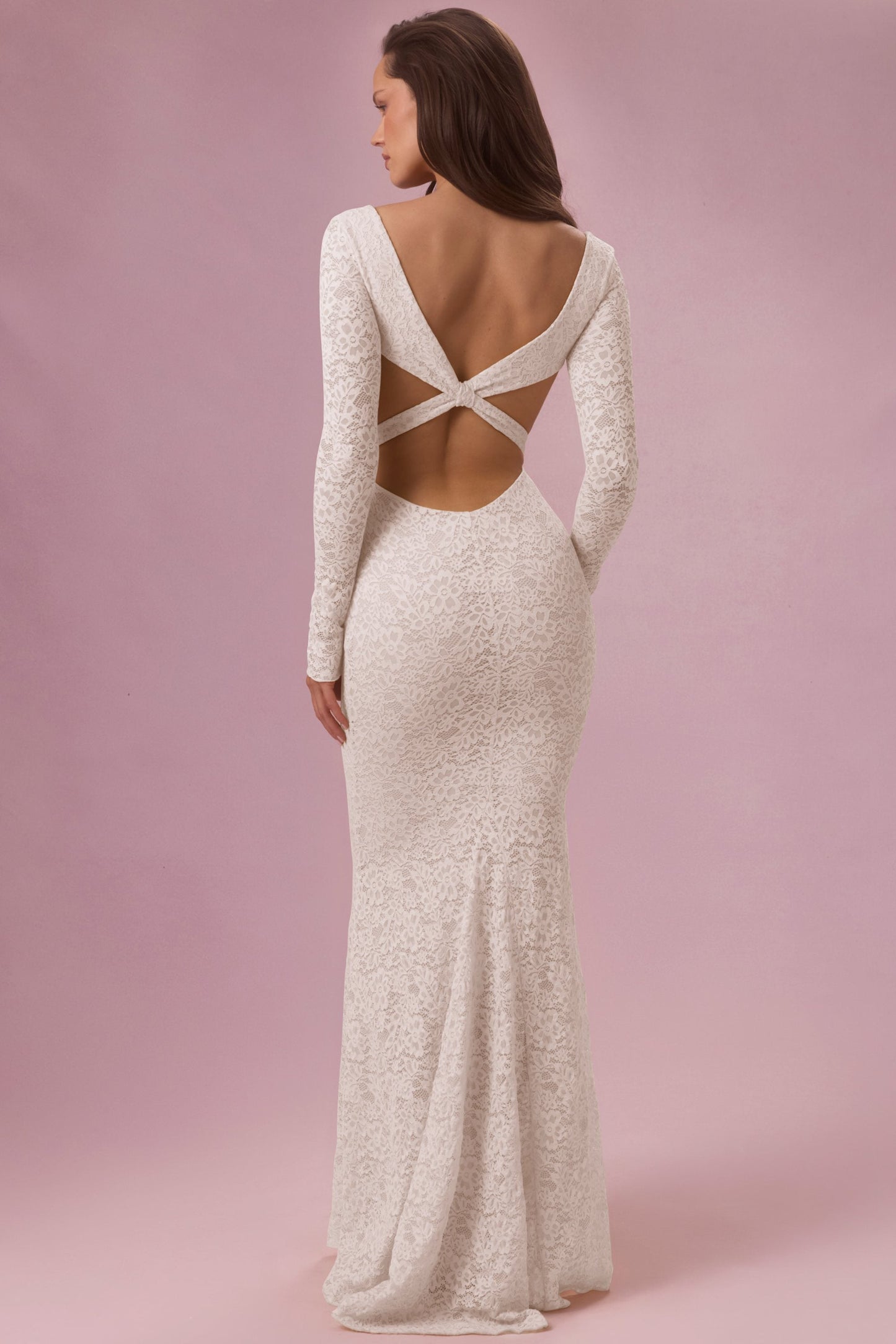 Lace Long-Sleeve Maxi Dress in Pearl