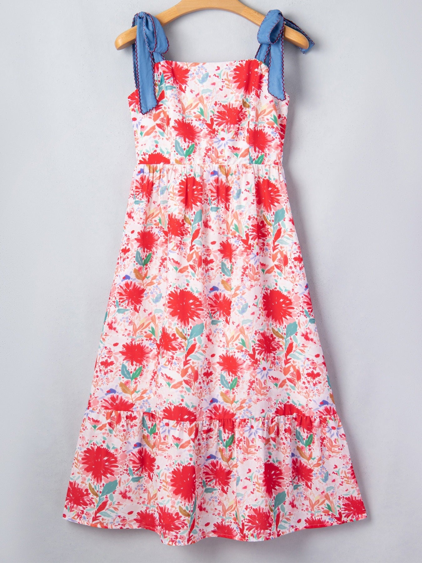 Floral Print Tie-Shoulder Midi Dress