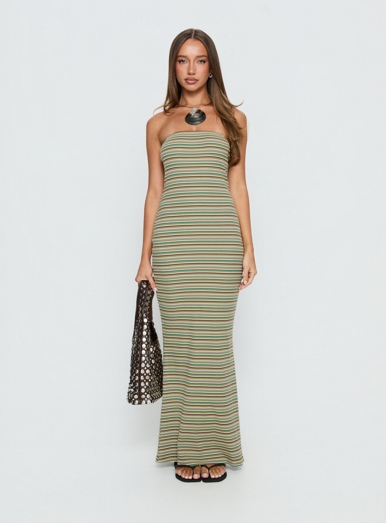 Solola Strapless Maxi Dress Green Stripe