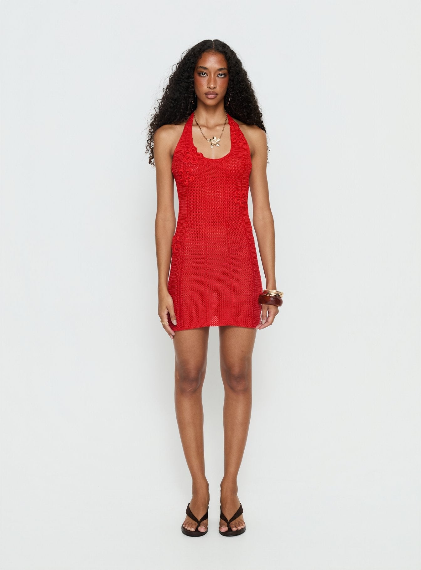 Lior Knit Scoop Halter Mini Dress Red