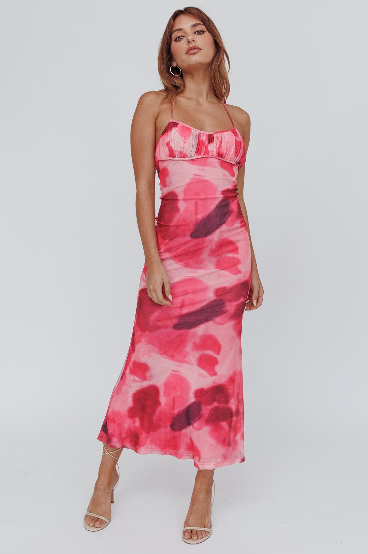 Blossom Belle Low Back Maxi Dress Print Red