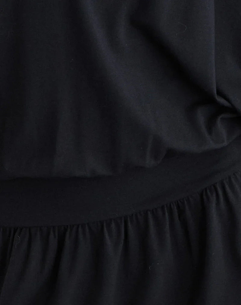 Osiri Batwing Plunge Mini Dress in Jersey Black