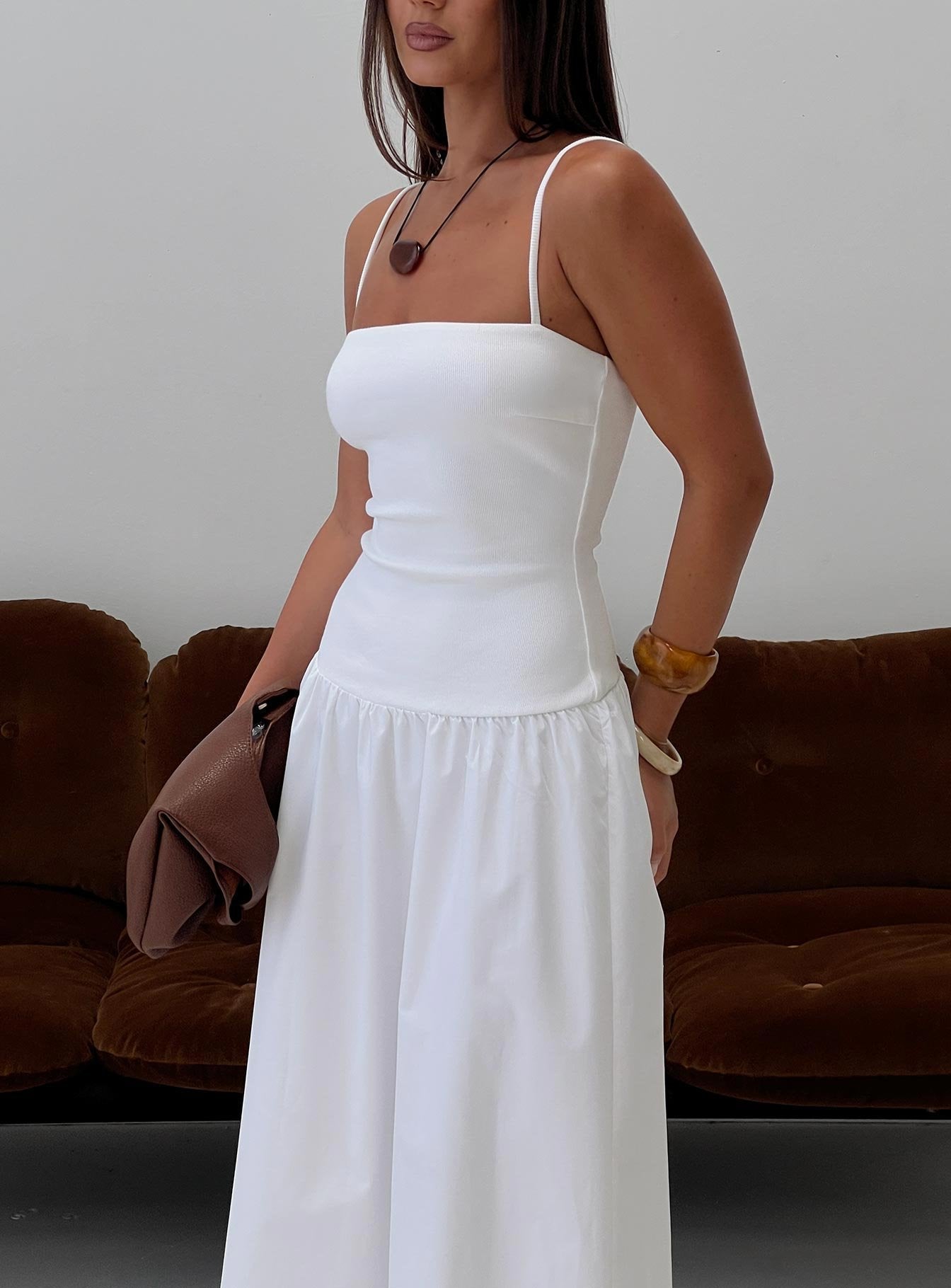 Erroll Drop Waist Knit Maxi Dress White