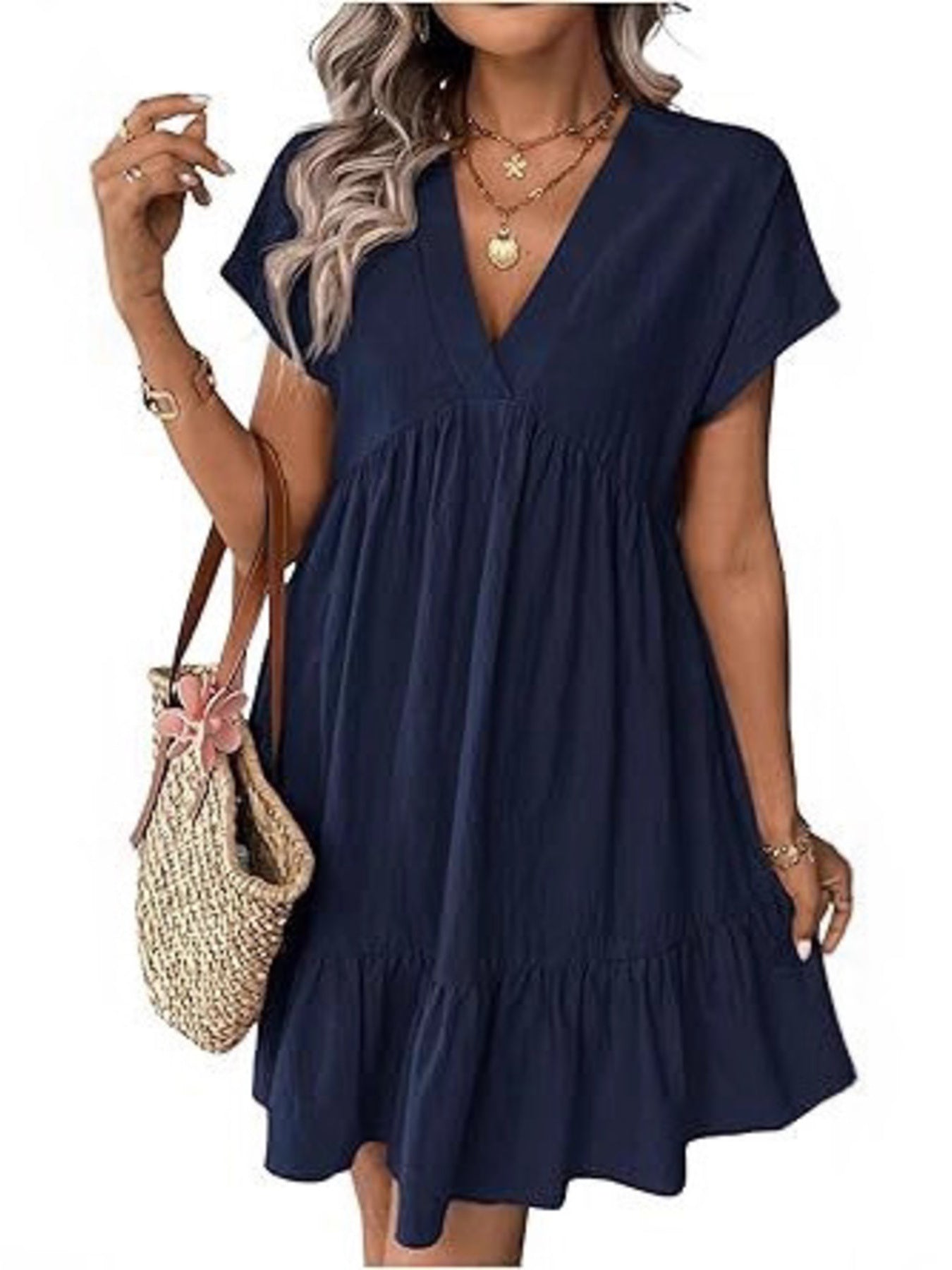 Short Sleeve Ruffle Hem Mini Dress