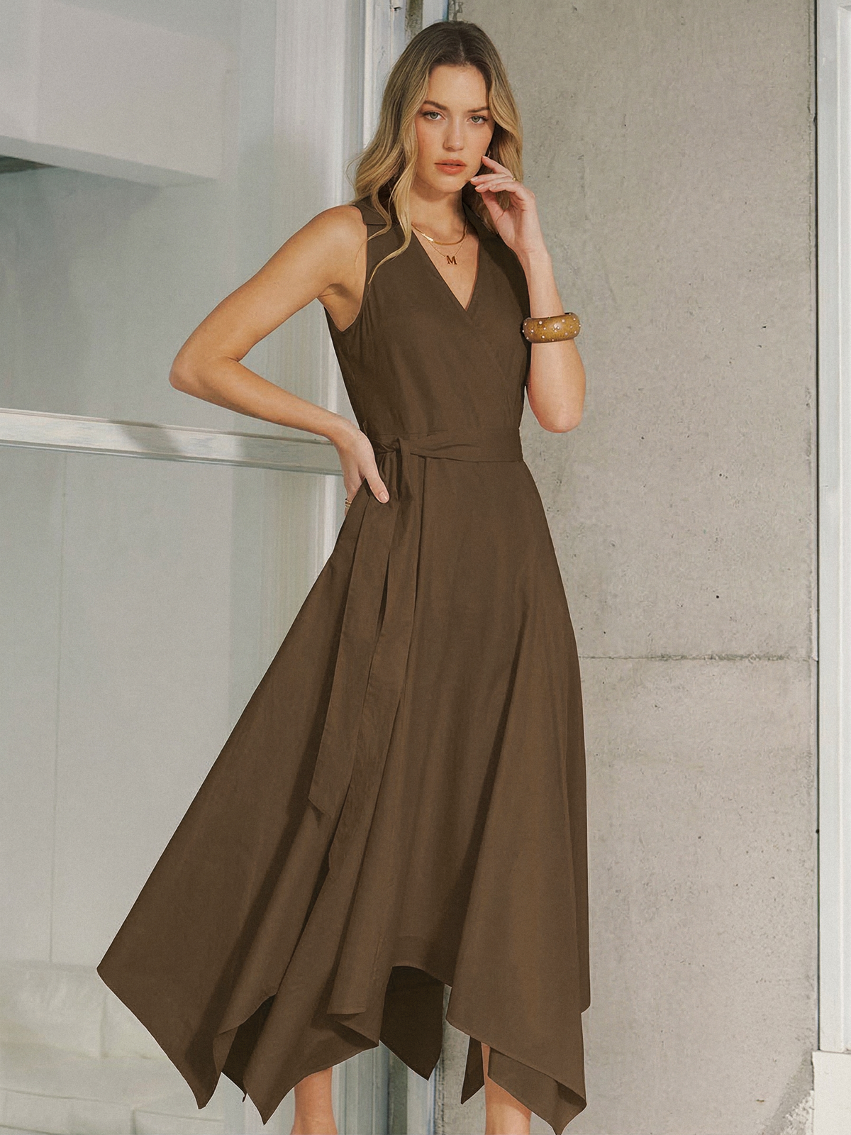Pocket Detail Sleeveless Belted Maxi Dress