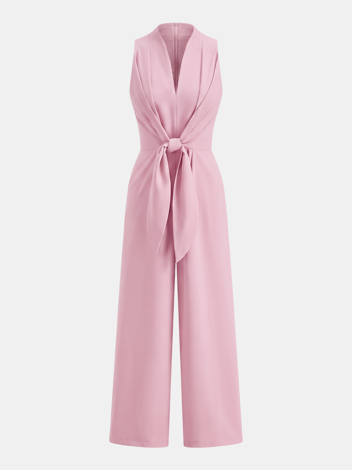Sleeveless V-Neck Tie Waist Wide-Leg Jumpsuit
