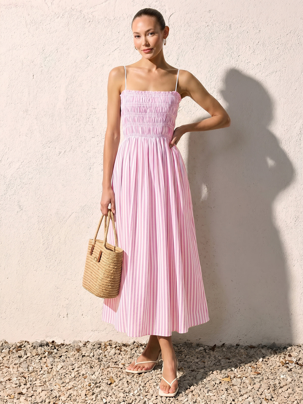 Smocked Striped Cami Maxi Dress