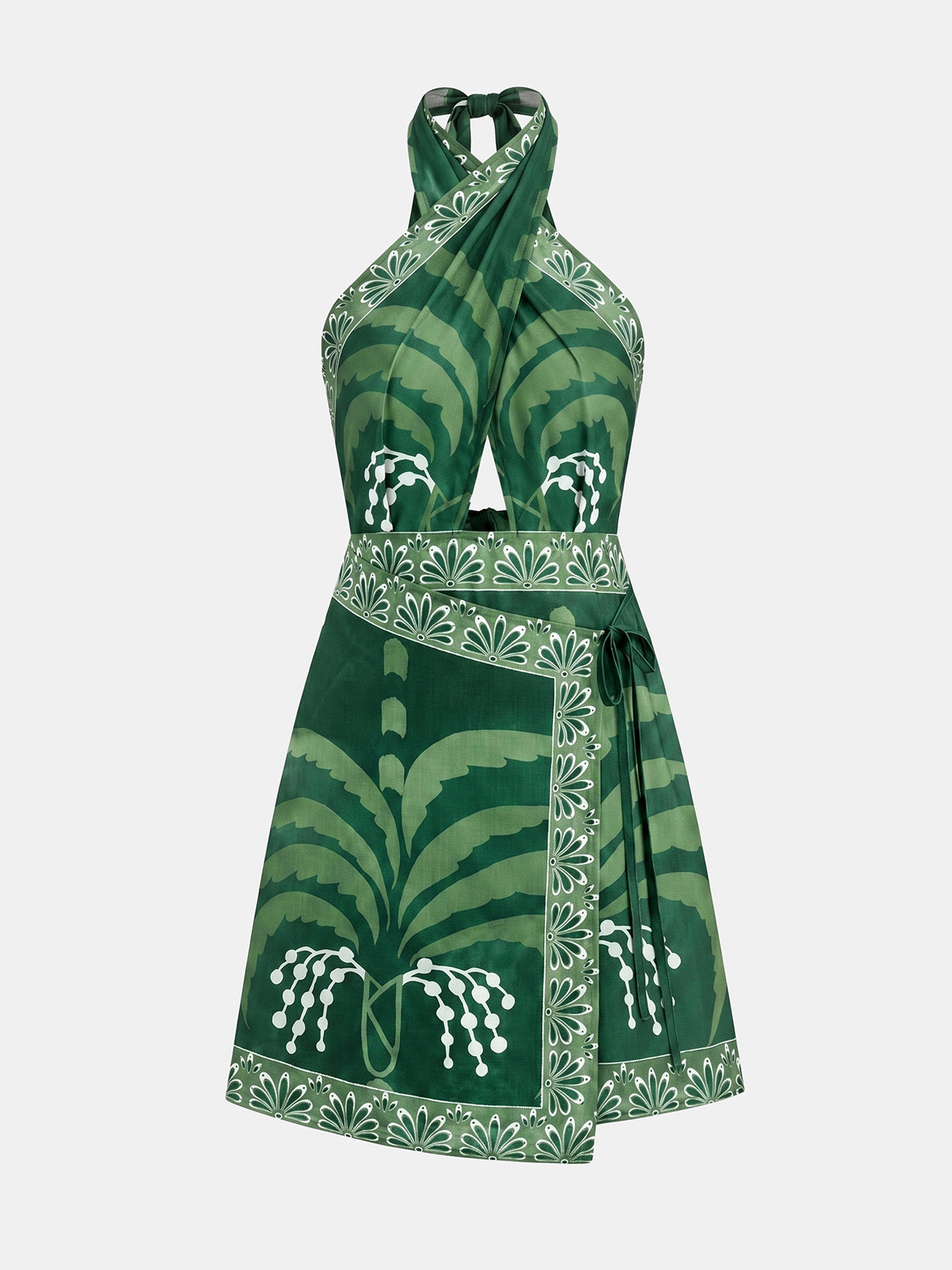 Tropical Print Halter Wrap Mini Dress