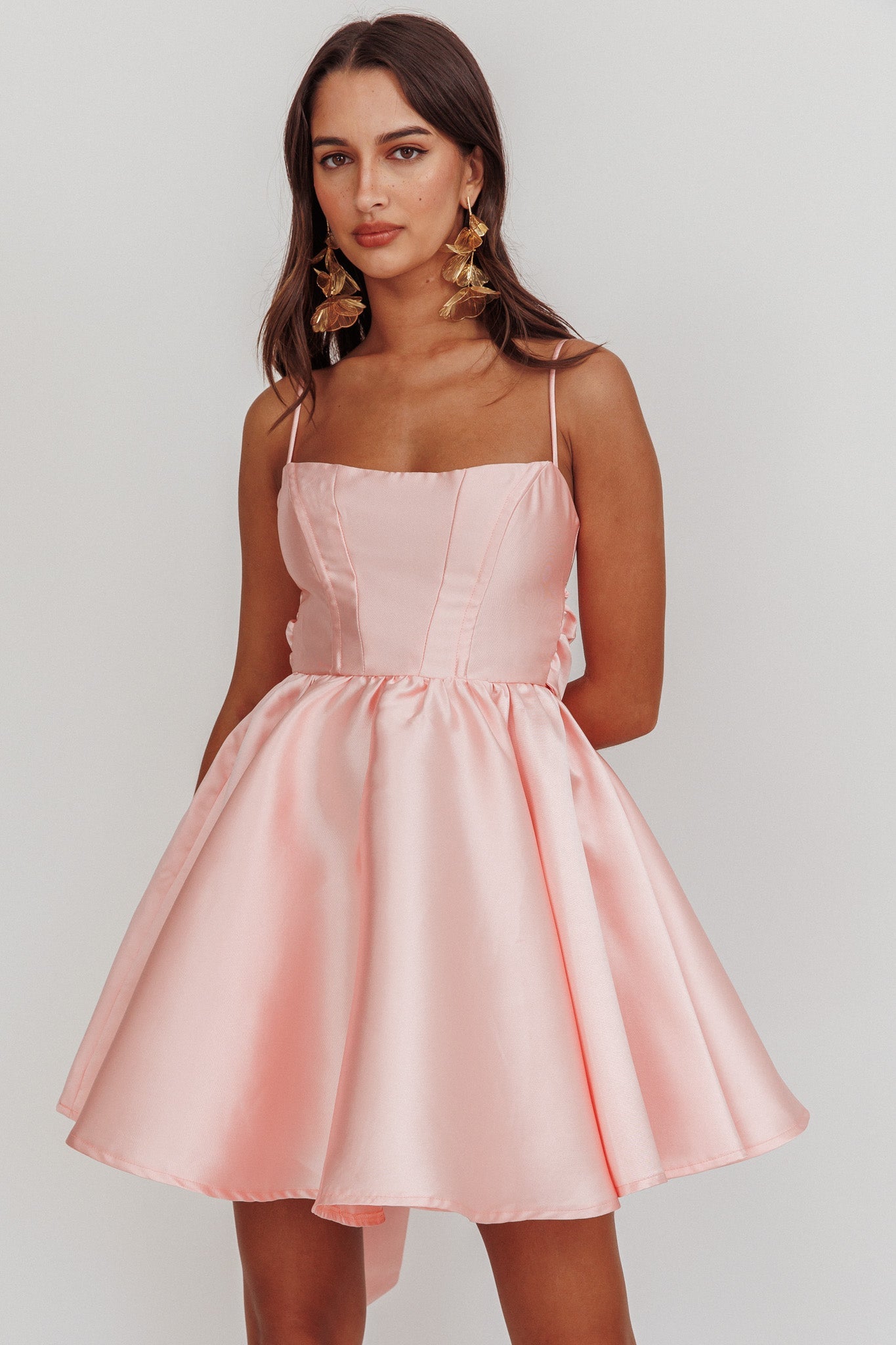 Athens Flared Bow Mini Dress Blush