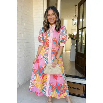 Trim Button Down Dress