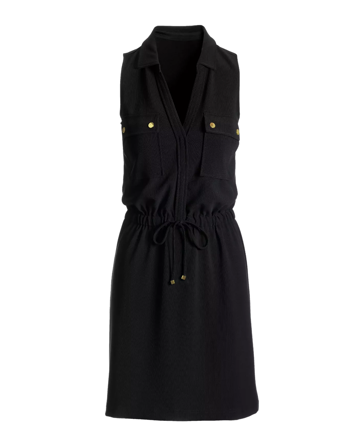 Beyond Travel Chic Drawstring Utility Dress Jet Black