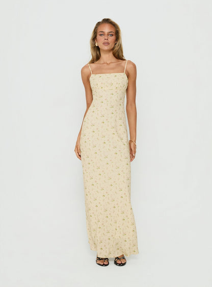 Alliza Square Neck Maxi Dress Yellow Floral