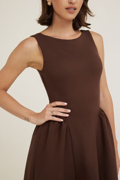 Iris Flared Ponte Maxi Dress-Bitter Chocolate Burgundy