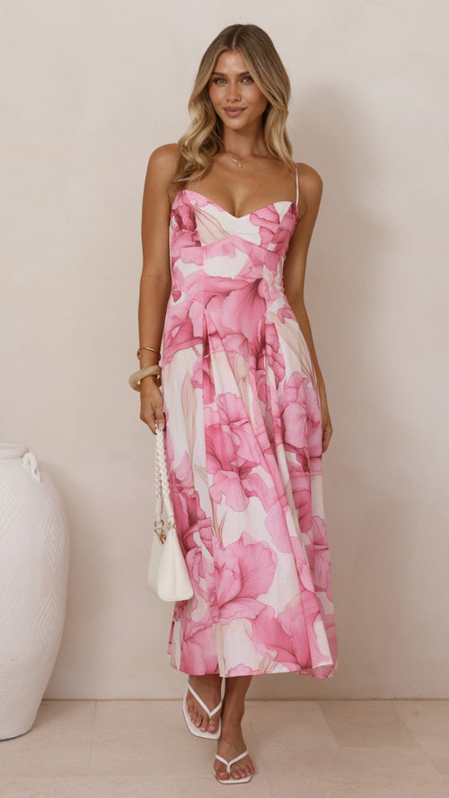 Dallas Midi Dress - Pink Floral
