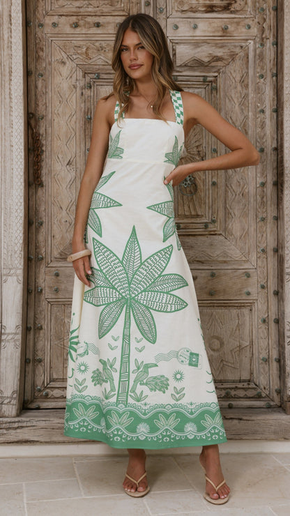 Sella Maxi Dress - Sage Palm Print