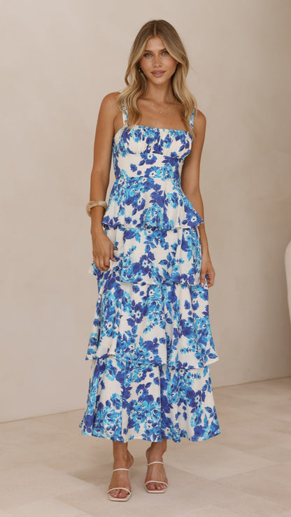 Odilia Maxi Dress - Blue/White Floral