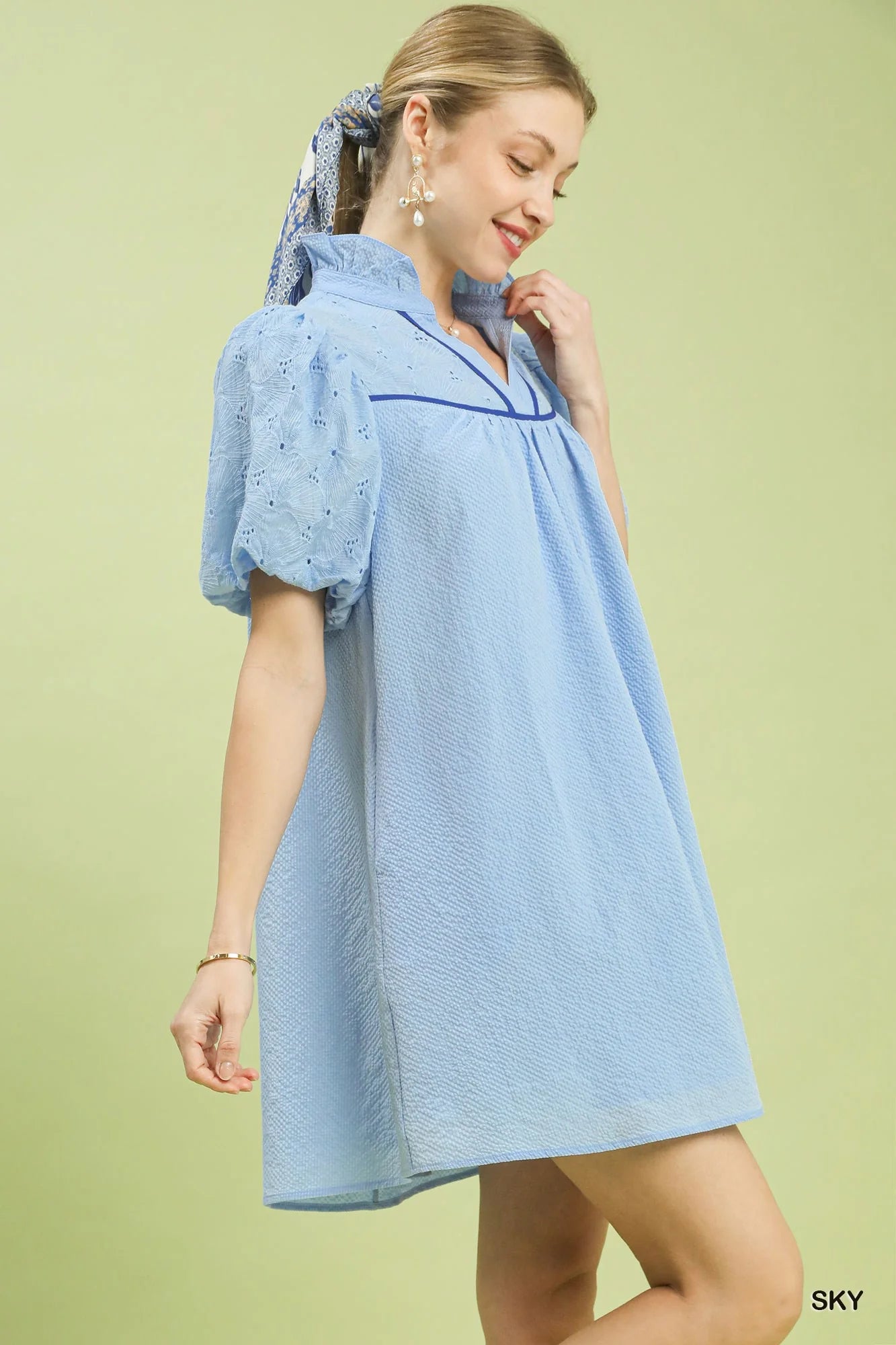 Umgee Puff Sleeve Textured Babydoll Dress