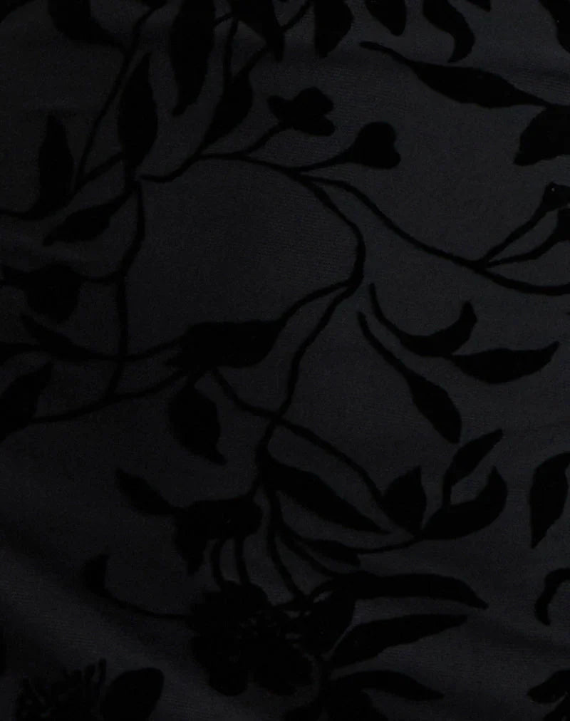 Selca Mini Dress in Flock Leaf Flower Black