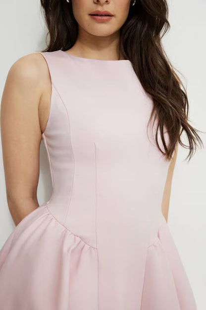 Kerina Flared Ponte Mini Dress-Pale Lilac