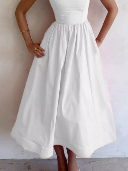 Adjustable Strap Scoop Neck Midi Dress