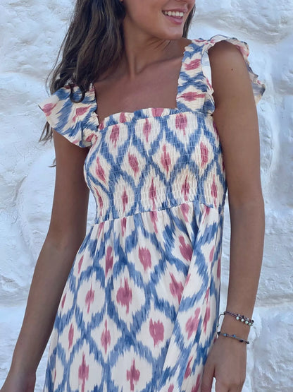 Smocked Ruffle Sleeve Maxi Dress