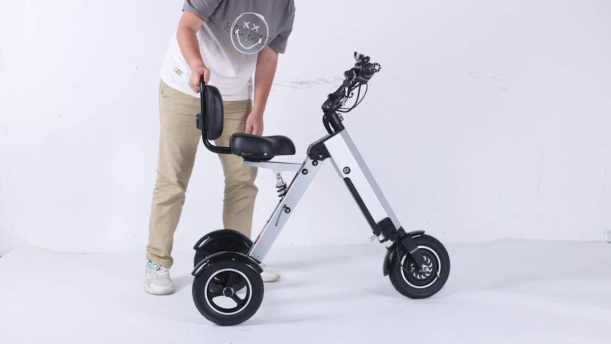 Topmate Electric Scooter, Foldable Mobility Scooter with Seat and Backrest, 3 Wheels Lightweight Power Scooter for Adults, Removable 7.8AH Battery with Reverse Function and Key Switch, for Commuting and Travel, Silvery