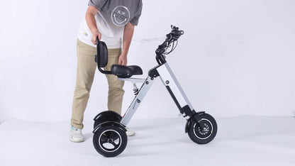 Topmate Electric Scooter, Foldable Mobility Scooter with Seat and Backrest, 3 Wheels Lightweight Power Scooter for Adults, Removable 7.8AH Battery with Reverse Function and Key Switch, for Commuting and Travel, Silvery
