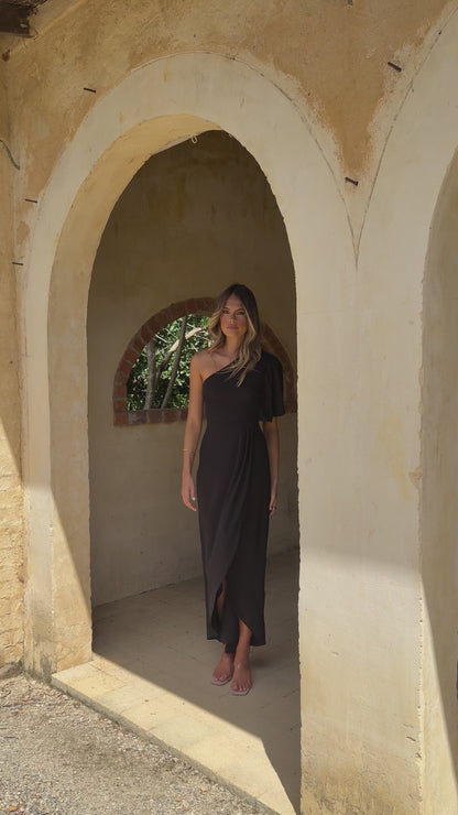 Emma One Sleeve Maxi Dress - Black