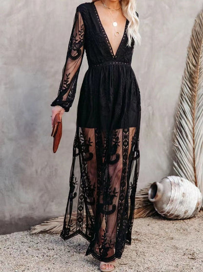 Floral Lace Slit Maxi Dress