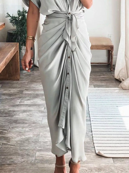 Tie-Waist Button-Down Midi Dress