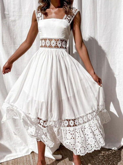 Full Size Openwork Crochet Sleeveless Midi Dress Plus Size