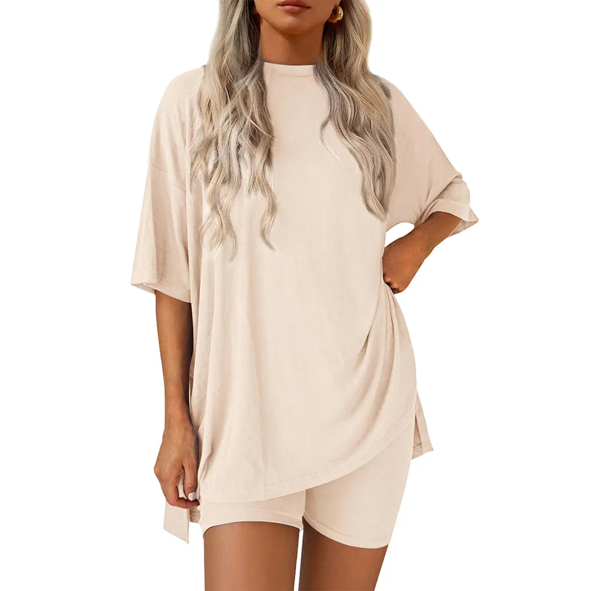 Women Summer Casual Oversized Shirts & Side Pocket Shorts