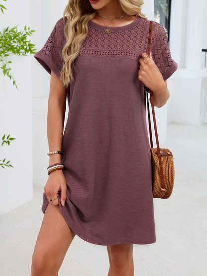 Lace Round Neck Short Sleeve T-Shirt Dress
