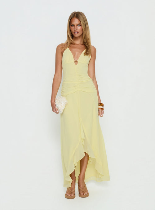 Roxine Asymmetrical Halter Maxi Dress Yellow