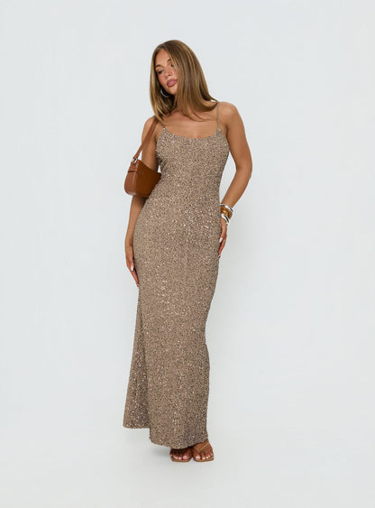 Knox Maxi Dress Brown Sequin