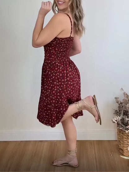 Floral Print Spaghetti Strap Ruffle Hem Dress