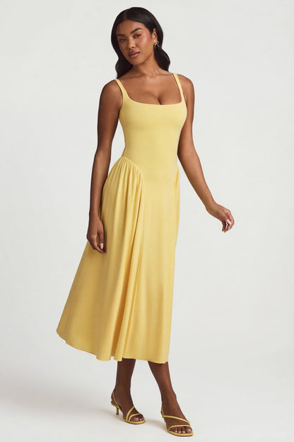 Modal A-Line Midaxi Dress in Pastel Yellow