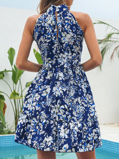 Floral Print Halter Neck Mini Dress