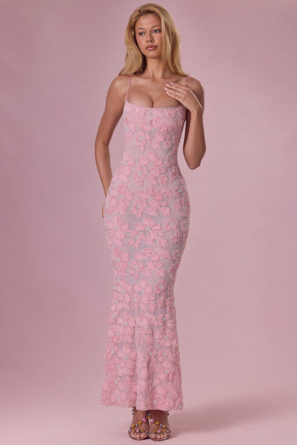 Embellished Square Neck Maxi Dress in Blush