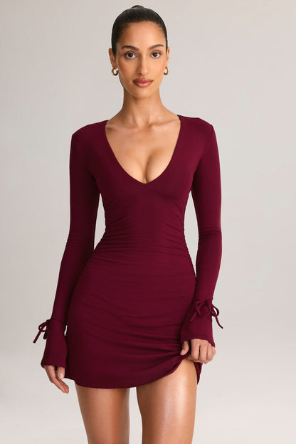 Modal Long-Sleeve Mini Dress in Wine