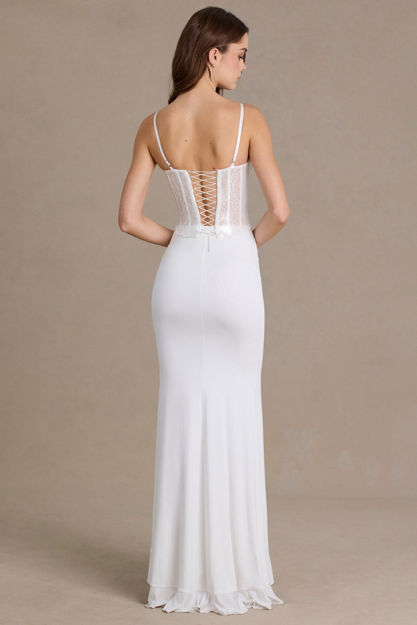Embellished Lace Corset Gown in Snow