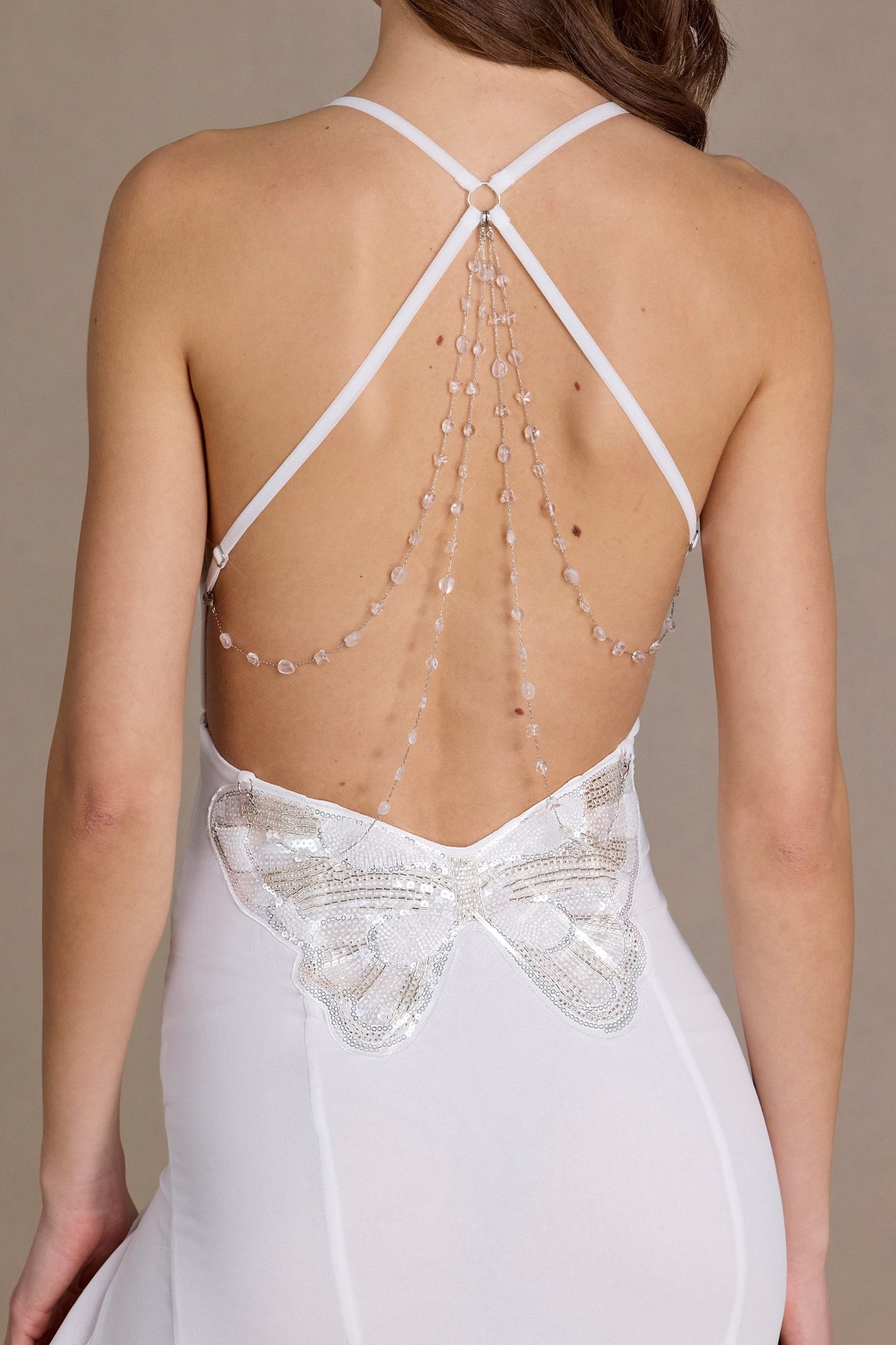 Chiffon Cowl-Neck Open-Back Gown in Snow