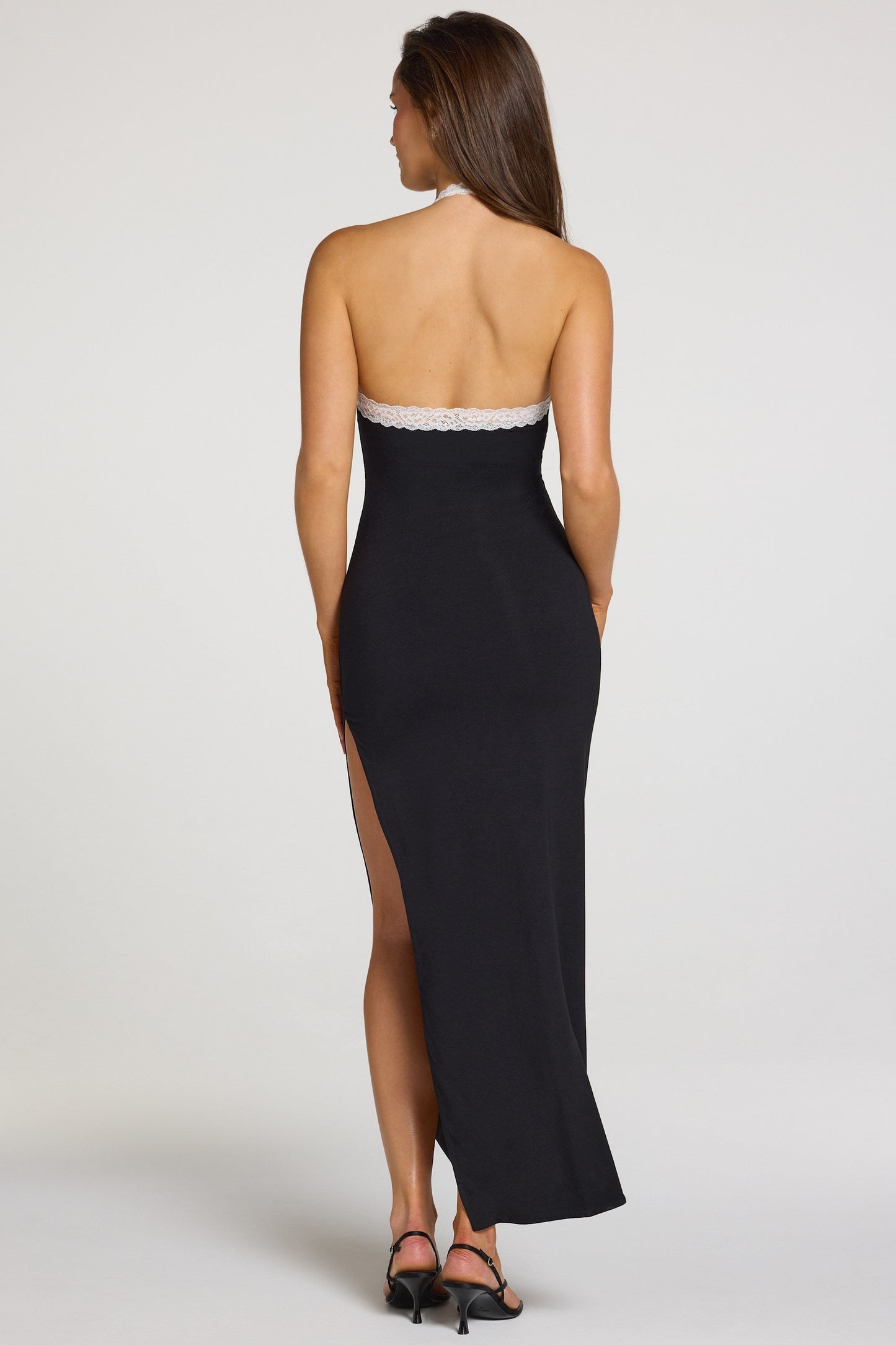 Modal Lace-Trim Maxi Dress in Black