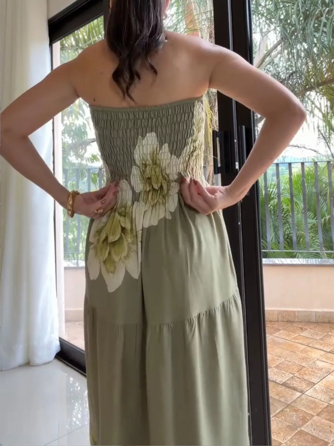 Floral Print Smocked Tube Maxi Dress
