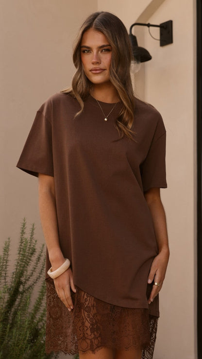 Avei Lace T-Shirt Mini Dress - Chocolate