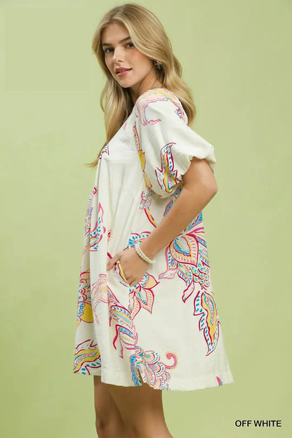 Umgee Boho Floral Print Mini Dress with Pockets