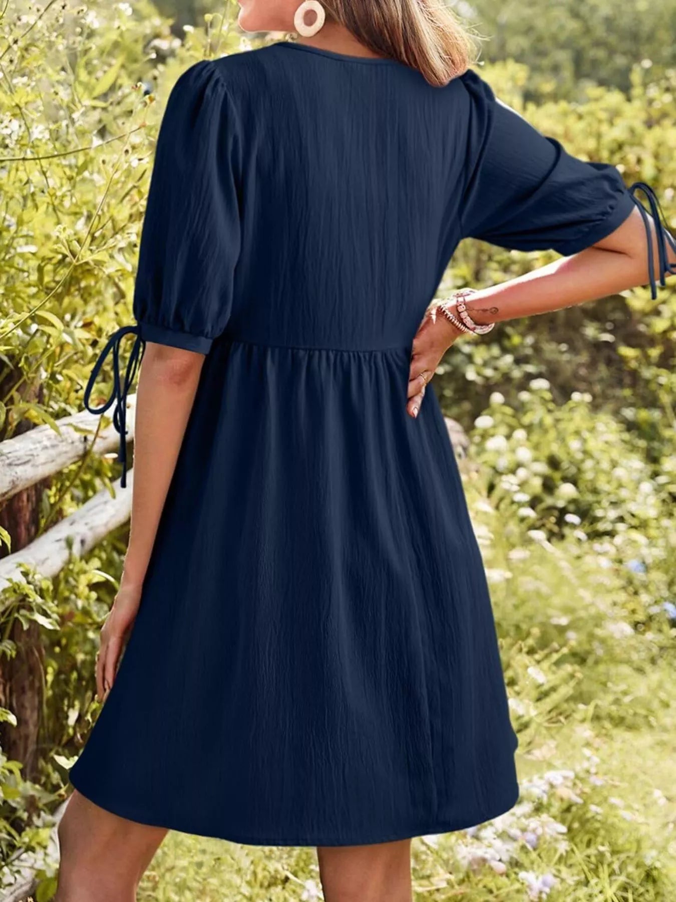 Tie-Neck Puff Sleeve A-Line Mini Dress