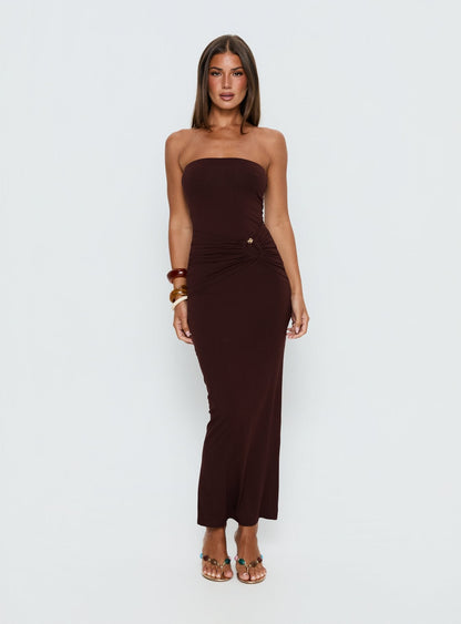Signature Move Strapless Maxi Dress Chocolate Brown