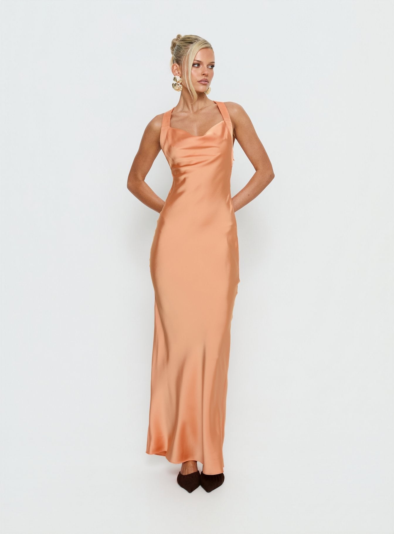 Isitt Cowl Crossover Back Maxi Dress Orange